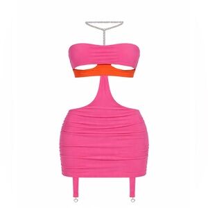 Fuchsia Cutout Mini Dress with Orange Band